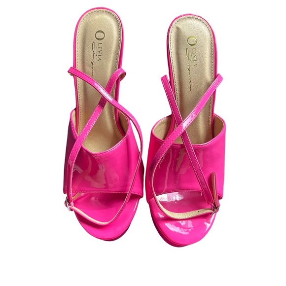 Forever 21 Shoes - Forever 21 Pink Glossy Heels with Crossover Straps
